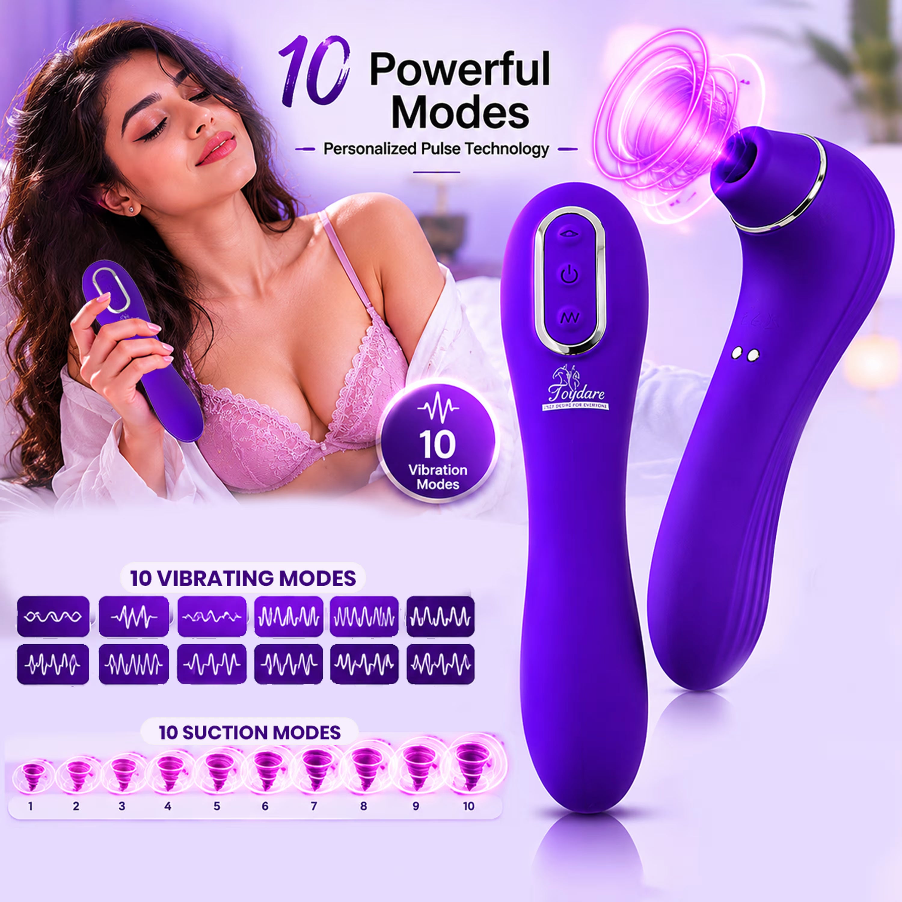 Vibrator Wand for Women, 2-in-1 Clitoral Stimulator & G Spot Vibrator, Suction Vibrator with Multiple Vibration Modes, Silent Female Vibrator, Adult Toy for Couples, Nipple Sucker (Purple)
