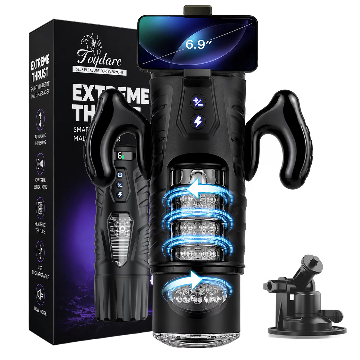 AI Sync Male Masturbator for Men – Automatic Thrusting & Rotating Male Stroker with Handle, 7 Vibration Modes, APP Control, Hands-Free Suction Cup, Interactive Penis Pump Adult Toy