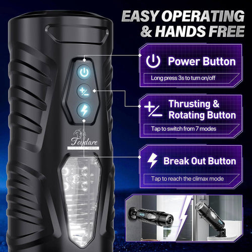 AI Interactive Male Masturbator for Men – 7 Thrusting & 7 Rotating Modes, Hands-Free Pocket Sleeve with LCD Screen, Viewing Window & Stable Mount Base